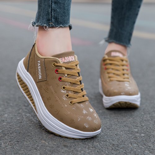 Immagine di Scarpe Sportive Casual da Donna con Zeppa e Suola Spessa: Comode, Traspiranti e Stringate per un Look Moderno e Stile