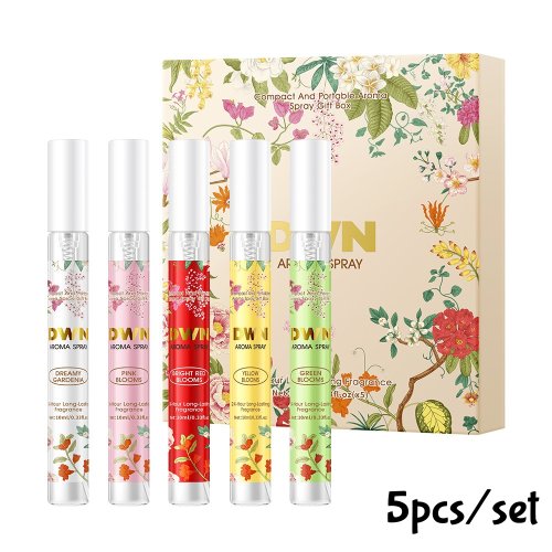 Afbeelding van 5-delige natuurlijke bloemenparfum cadeauset met elegante charme geurspray, langdurig werkend voor vrouwen en mannen – romantische feromoon geur in 10ml flesjes