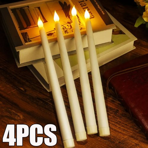 Imagen de Vela LED Larga de Navidad con Luz Parpadeante, Vela Puntiaguda Sin Llama Alimentada por Batería para Decoración de Iglesia y Hogar, Pack de 4 Unidades