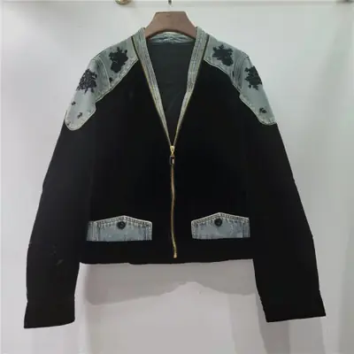 Image de Manteau Femme Denim Velours Patchwork - Style Vintage 2026
