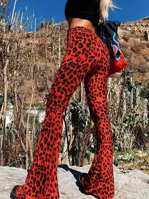 Image de Pantalon Léopard Taille Haute Évasé Femme