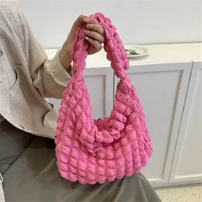 Image de Sac Bandoulière Plissé à Carreaux - Grande Capacité pour Femmes