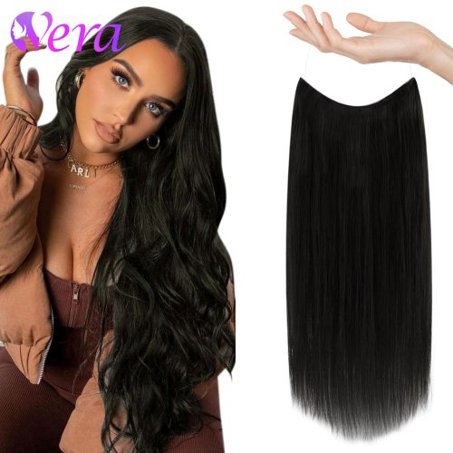 Immagine di Estensioni Capelli Umani con Fili Lisci Naturali, Clip-In a Linea di Pesce, Lunghezza 16-26 Pollici, Colore Nero Naturale per Volume e Lunghezza Istantanea