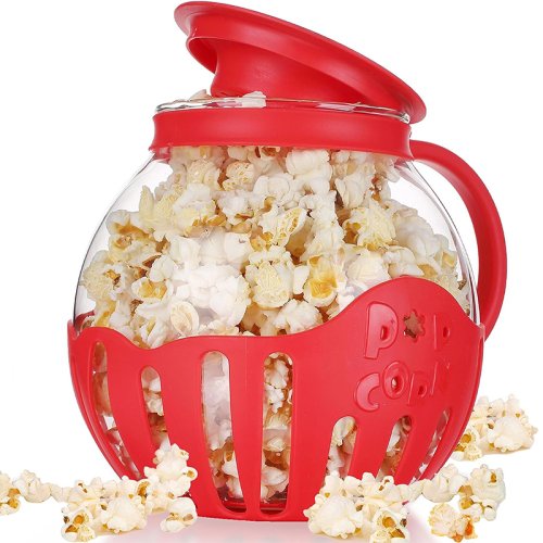 Image of Natural Glass Microwave Popcorn Popper with Silicone Lid – 2.25 Quart Non-Stick Popcorn Maker for Healthy Homemade Snacks