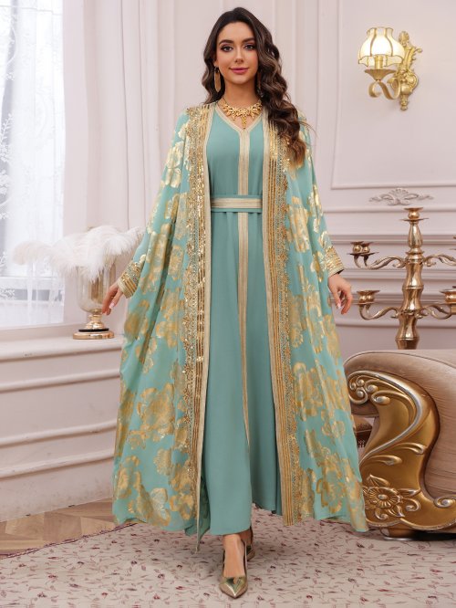 Bild von Elegantes muslimisches Abaya-Kleid mit Stickerei – Lange arabische Robe für Ramadan, Partys und Feiertage 2023