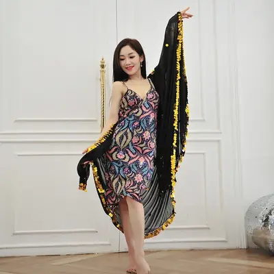 Image de Écharpe de Danse du Ventre Pailletée - Voile Or pour Spectacle