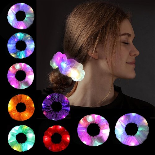 Immagine di 10 Pezzi di Scrunchie LED Luminosi per Capelli, Fascia Illuminante con Luci LED, Accessorio per Capelli Brillante per Feste, Compleanni e Eventi Notturni