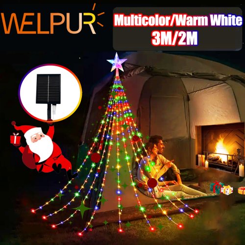 Image de Guirlande Lumineuse Solaire USB - Cascade d'Étoiles pour Noël & Halloween
