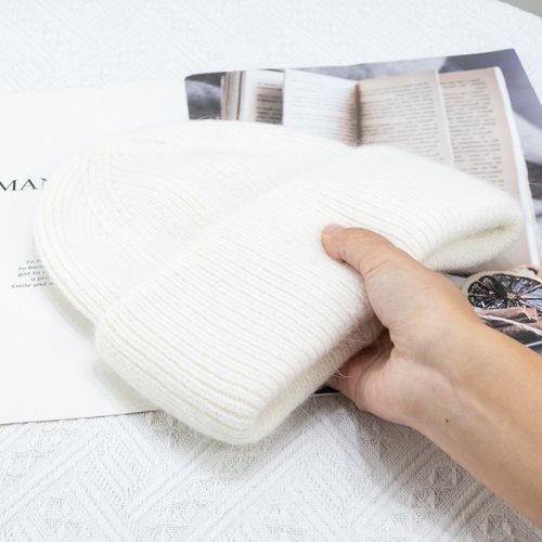 Immagine di Cappelli invernali per donna Berretti lavorati a maglia in pelliccia di coniglio Arricciati addensat...