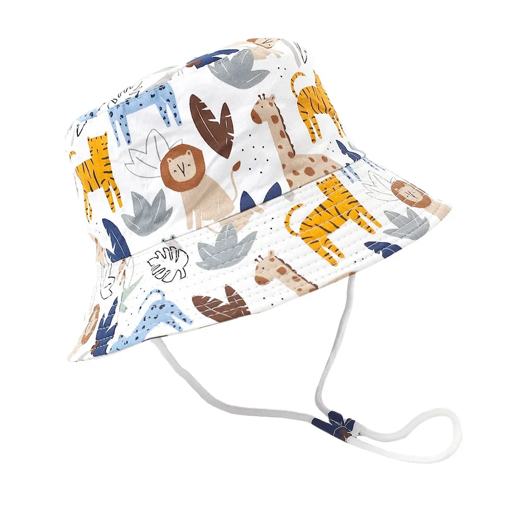Zdjęcie Letni dziecięcy kapelusz przeciwsłoneczny dla dziewczynek Modna plażowa czapka przeciwsłoneczna Cartoon Animal Jesienna czapka rybacka dla chłopców Outdoor UV Bucket Hat dla dzieci