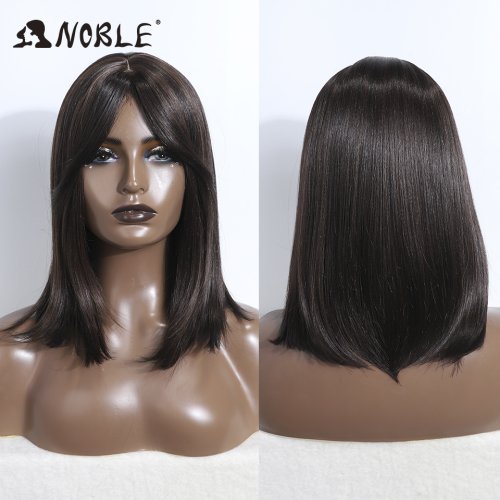 Image of Natural Looking Silky Straight Synthetic Wig with Bangs – Heat Resistant Black and Brown Cosplay Party Lolita Hair Wigs for Women
