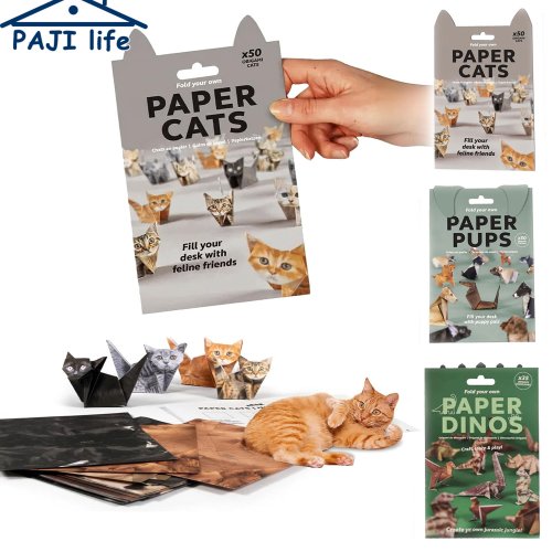 Zdjęcie Zestaw do tworzenia uroczych kotów i psów z papieru origami – 50 kolorowych arkuszy do składania 3D, idealny prezent dla dzieci i dorosłych