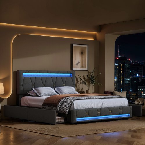 Bild von Komfortables Polsterdoppelbett mit 4 Schubladen – Stilvoll & Praktisch