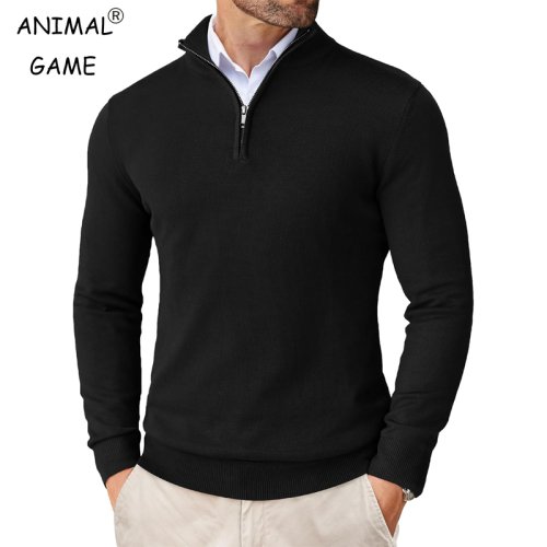 Bild von Herren Pullover mit Viertelreißverschluss – Schmale Passform, Leichter Strickpullover mit Stehkragen, Lässiger Halbrollkragenpullover für Outdoor und Streetwear