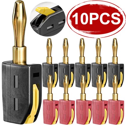 Imagen de Conectores Banana de 4mm sin Soldadura, Pack de 10 Unidades, Chapados en Oro, Conexión Rápida para Cables de Audio y Altavoces