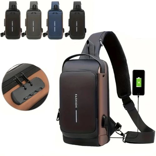 Image of Men's Multifunctional Anti-Theft USB Charging Crossbody Shoulder Bag – Secure Travel Sling Chest Pack for Daily Use and Adventures