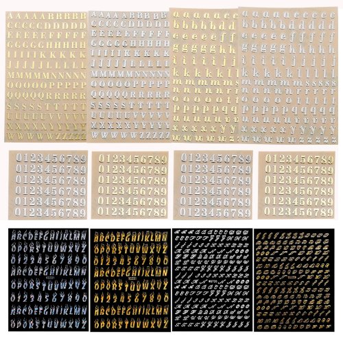 Image of Natural Epoxy Resin Fillers - 9mm Gold & Silver Alphabet Letters and Numbers Stickers for DIY Jewelry Making and Craft Projects