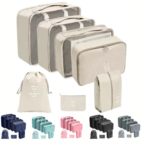 Imagen de Juego de 7 Bolsas de Almacenamiento para Viaje: Organizador de Maleta Cubico, Bolsas Plegables para Ropa y Zapatos, Ideal para Equipaje y Viajes