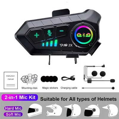 Image de Casque Bluetooth Moto Interphone 300m - Talkie-Walkie Sans Fil