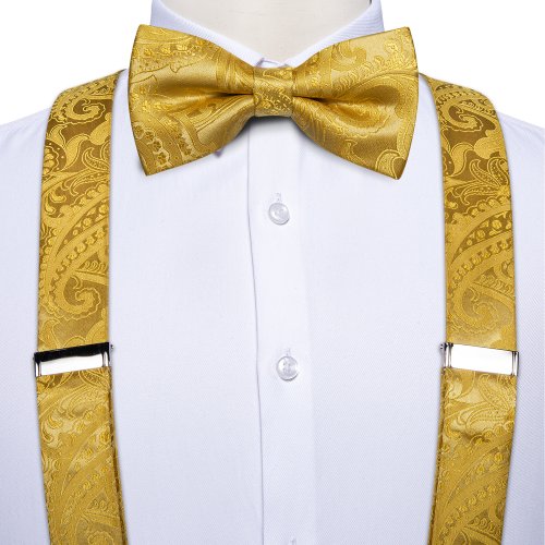 Image of Elegant Silk Men's Suspenders, Bow Tie, Pocket Square & Cufflinks Set – 3.5cm Wide Elastic Adjustable Braces for Formal Shirt Accessories