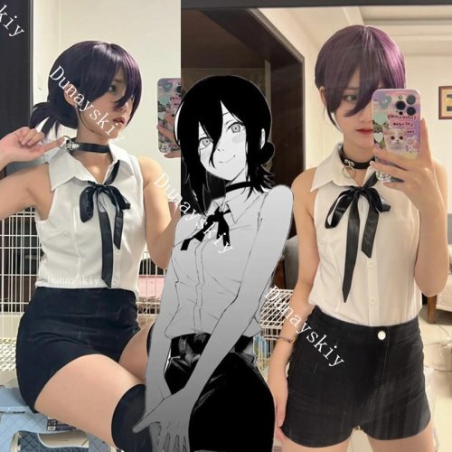 Bild von Anime Reze Cosplay Kostüm für Frauen – Offizier-Outfit mit Hemd, Krawatte, Kurzhaar-Perücke und Halloween-Kleidung