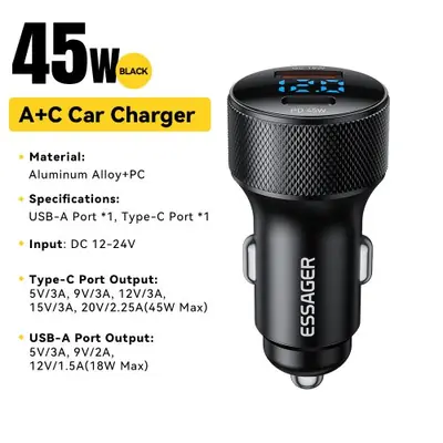 Image de Chargeur Voiture USB-C 45W avec Affichage Numérique