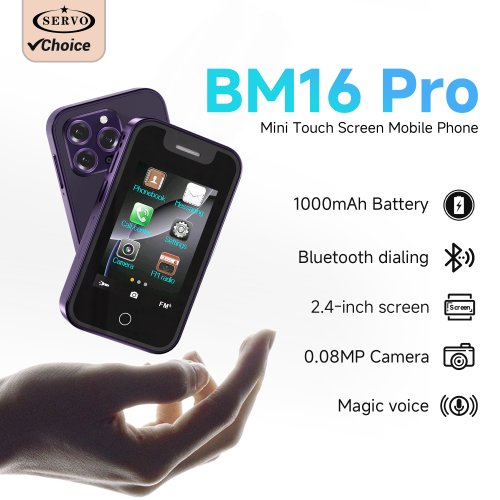 Imagen de Teléfono Móvil BM16PRO 2G con Pantalla Táctil Mini, Dual SIM, Bluetooth, Llamadas Manos Libres, Grabadora de Voz y Radio FM - Ideal para Adultos Mayores y Niños
