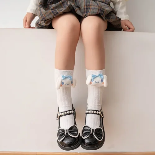 Afbeelding van Kuromi Melody Cinnamoroll Kitty Cat Sanrio Sokken voor kinderen Meisjes Cartoon Kawaii Koreaanse stijl Mid-Tube Trendy Student Sokken