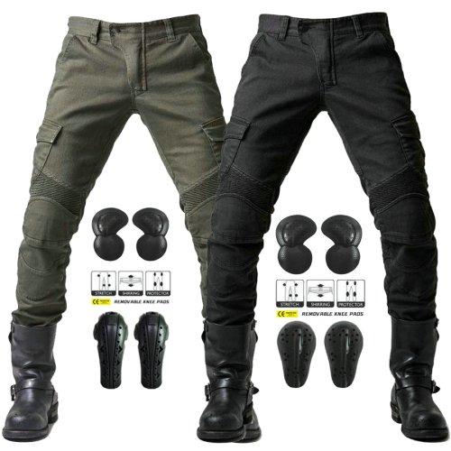 Immagine di Pantaloni da Moto Uomo in Jeans Nero 2025 con Protezione Staccabile, Design Racing per Strada e Quattro Stagioni – Moda Casual e Sicurezza