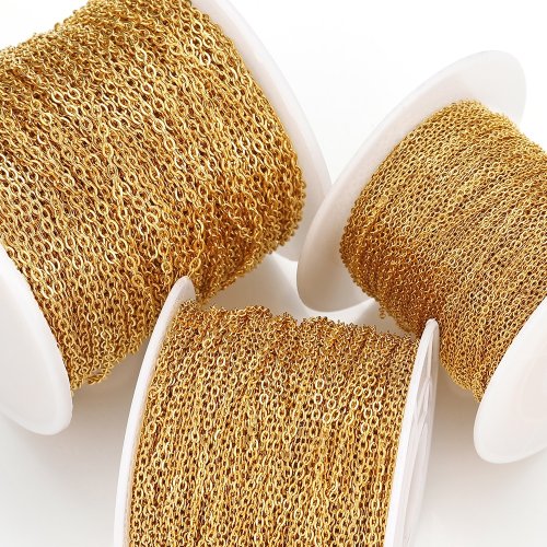 Immagine di Catena in acciaio inossidabile da 10 metri 1 1,5 2 mm Collegamento color oro e acciaio per gioielli fai-da-te Creazione di collane Bracciale Catena sfusa Forniture