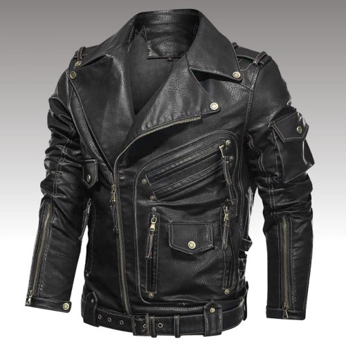Image of Winter PU Leather Jacket Men Fashion Motorcycle Faux Leather Jacket Male Autumn Cool Zipper Pockets Outwear Coats Clothing