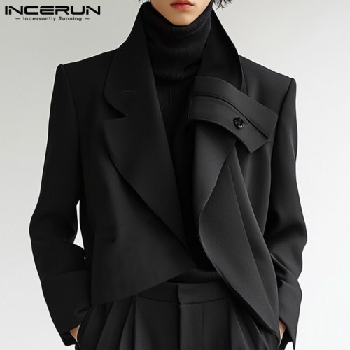 Afbeelding van Stijlvolle Heren Blazer met Deconstructieve Ontwerpelementen – Goed Passend, Effene Pakjasje voor Casual Streetwear, Lange Mouwen, Maat S tot 5XL