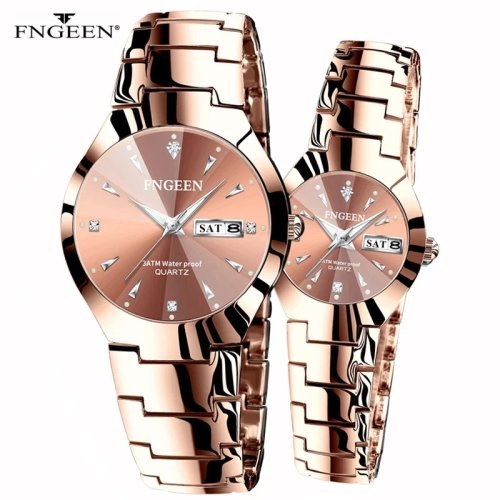 Image of Elegant Couple Quartz Watches for Lovers – Luxury Stainless Steel Waterproof Wristwatches for Women and Men