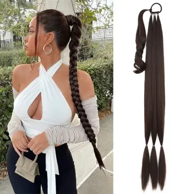 Image de Queue de Cheval Tressée Blonde 30 Pouces - Extensions Synthétiques Faciles à Porter