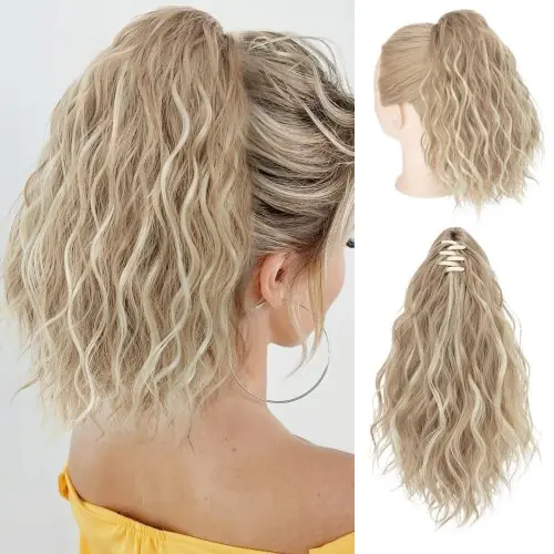 Image de Queue de Cheval Synthétique Blonde Brune - Extensions Courtes & Faciles à Porter