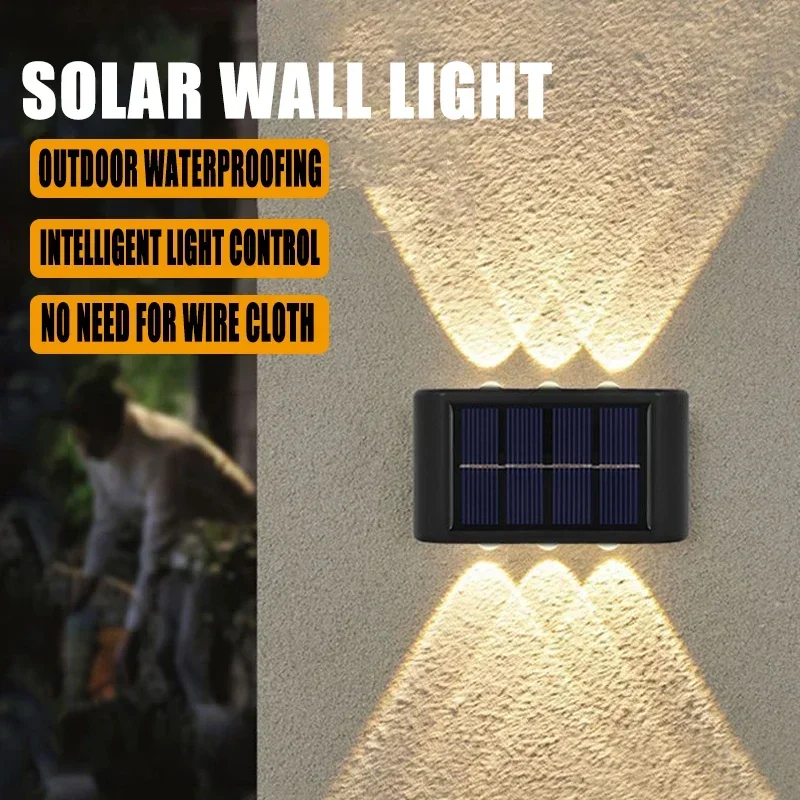 Imagen de Luz LED Solar, lámpara de pared impermeable para exteriores, iluminación de valla de atardecer al amanecer para jardín de verano, patio, porche, pasarela, Camping, hogar