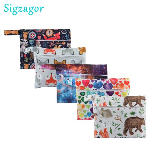 Zdjęcie [Sigzagor] 1 mała Mini torba na pieluchy wielokrotnego użytku dla Mama Cloth sanitarna wkładka menstruacyjna Tampon Bib zapinana na suwak