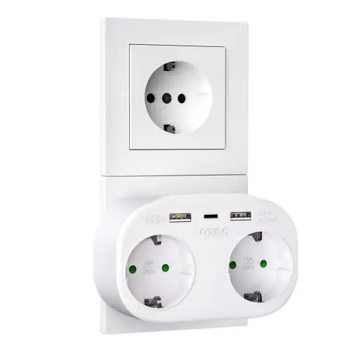 Image de Adaptateur mural USB + Schuko blanc - Prise UE double