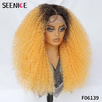 Image de Perruque Lace Front Bouclée Ombrée - Gingembre Bleu Noir