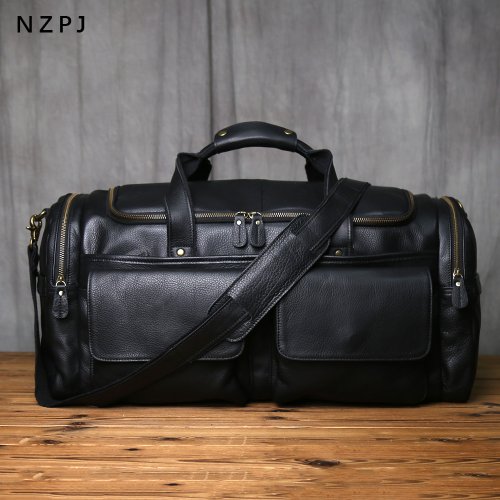 Bild von Retro Herren Handgepäcktasche aus echtem Rindsleder – stilvolle Reisetasche mit großer Kapazität, Schultertasche für Laptop und Alltag