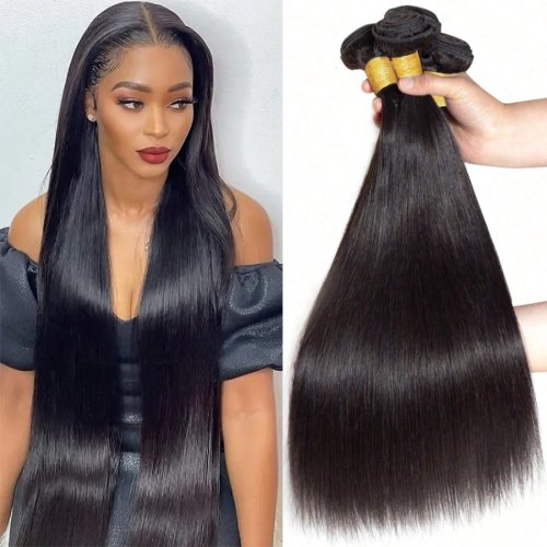 Image of Premium Peruvian Straight Virgin Human Hair Extensions – Long, Thick, Unprocessed & Natural Black Hair Weave Bundles for Full Volume