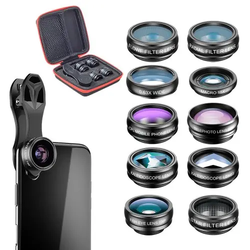 Image de Kit Objectifs Smartphone 10-en-1 - Macro, Grand Angle, Fisheye & Plus