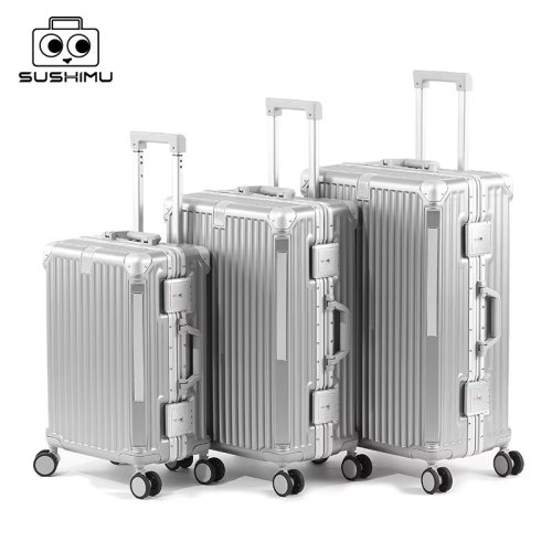 Immagine di Valigia da Viaggio Sushimu in Alluminio con Chiusura TSA, Trolley 20-24-26 Pollici per Uomo e Donna, Bagaglio a Mano con Ruote Rotanti e Cerniera Sicura