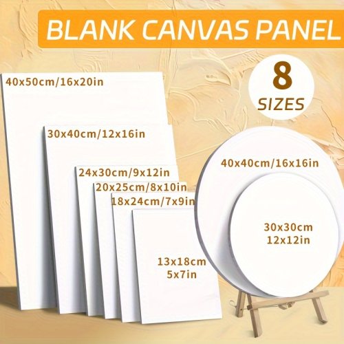 Imagen de Paneles de Lienzo en Blanco de 8 Tamaños Diferentes para Pintura con Acrílico, Óleo, Gouache y Témpera - Ideal para Artistas Adultos y Pintores en Viaje