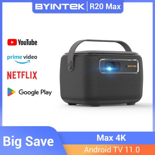 Image of Byintek R20 Max Mini Projector 4K DLP Smart WiFi Android 11.0 LED 1080P Outdoor Home Theater Projector with 15600mAh Battery
