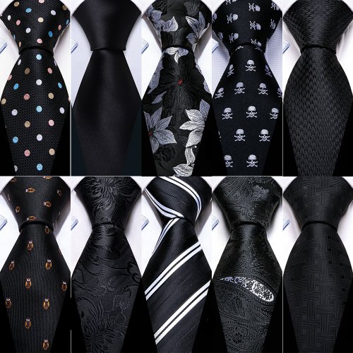 Immagine di Cravatta Uomo in Sete Nera con Gemelli - Stile Elegante e Formale