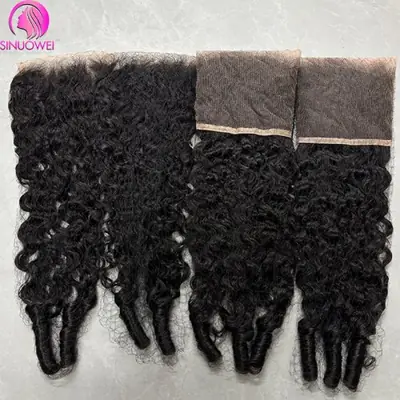 Image de Frontal en dentelle transparente 13x4 cheveux bouclés birmans naturels