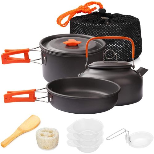 Image of Complete Aluminum Camping Cookware Set for Outdoor Adventures – Lightweight, Durable Cooking Kit for Hiking, Picnics, and BBQs