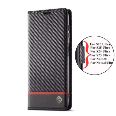 Image de Étui en cuir en Fiber de carbone pour Samsung Galaxy S25 S24 S23 Ultra S22 S21 S20 FE S10 S9 Plus No...
