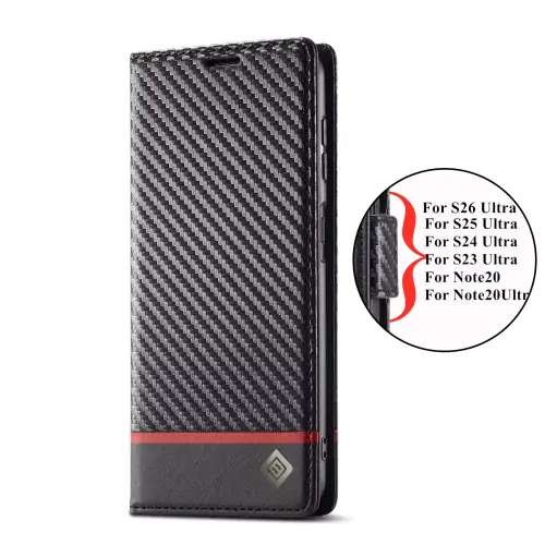 Image de Étui en cuir en Fiber de carbone pour Samsung Galaxy S25 S24 S23 Ultra S22 S21 S20 FE S10 S9 Plus No...